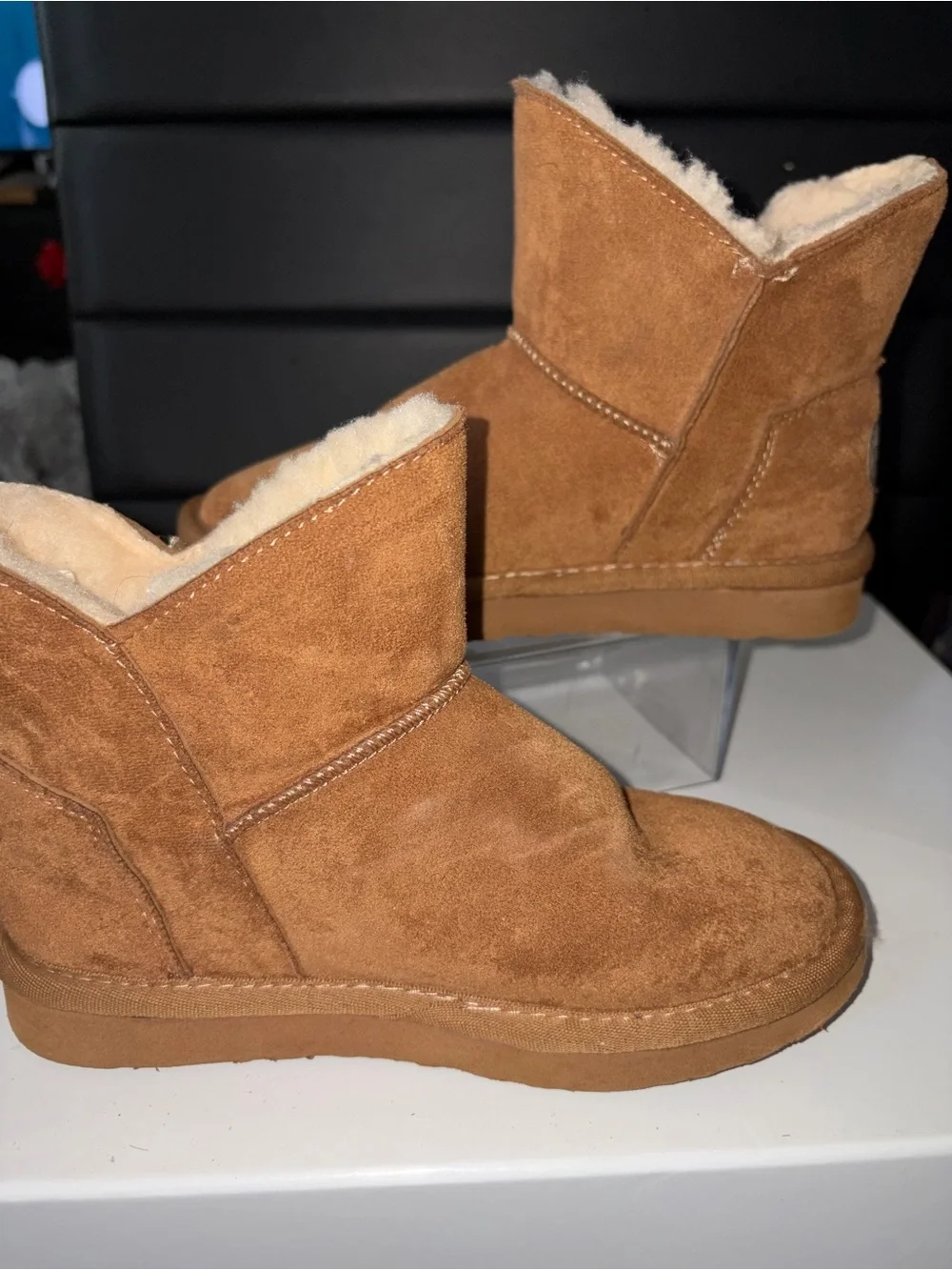 PAWZ Chestnut Bow-Accent Suede Winter Slippers